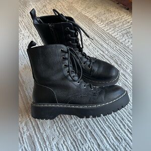 Black Leather Lace-Up Combat Boots